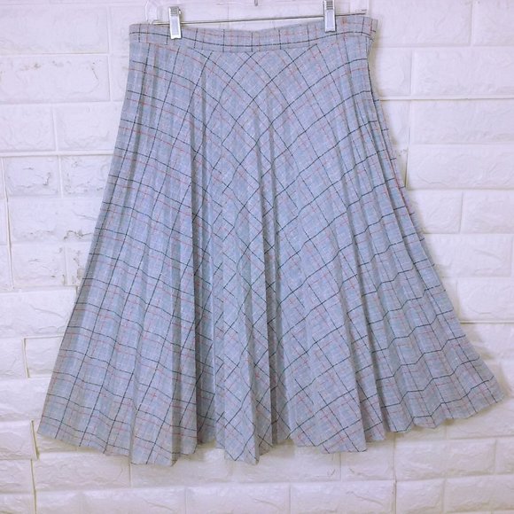 Vintage 70s KoKo Knits California Pleated Skirt (14) Plaid Checked Comfort Waist - Picture 1 of 10